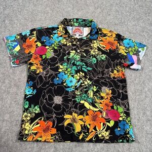 Johnny Was Nero Sequence Floral Short Sleeve Polo Tee Blouse‎ Women's Size XS
